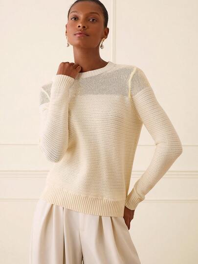 Lilora 女士纯色圆领常规肩部长袖舒适优雅针织上衣