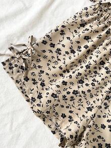 SHEIN 2pcs/Set Tweeb Girl Ditsy Floral Sleeveless Top & Loose Casual Pants Set - Khaki - View 5