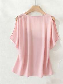 Franclia 时尚优雅飘逸雪纺女式衬衫，夏季圆领，显瘦，粉色，优雅女式衬衫，优雅粉色上衣，粉色女式衬衫，女式外套，夏季，夏季上衣，夏季度假。浅粉色雪纺女式衬衫，优雅女式上衣 - 粉色 - 查看 2