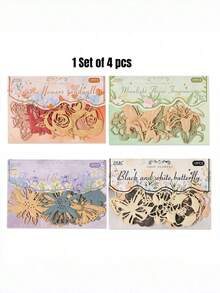 1 Set Of 4 Pcs Floral Shadow Cutout Hand-Drawn Journal Stickers Material Paper - Retro DIY Collage Non-Adhesive Hand-Drawn Journal Stickers - Flower shadow tracing hollowed out - View 11