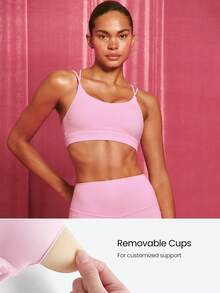 GLOWMODE FeatherFit™ Strappy Back Sports Bra Tank Top Low Impact Yoga Daily Gym  Spring Summer - Pink - View 2