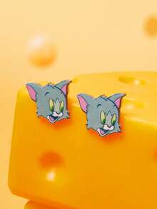TOM & JERRY X SHEIN 一套锌合金卡通图案印花水滴耳环，简约可爱，适合派对、音乐会、节日等场合佩戴。 - 金色 - 查看 2