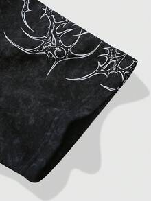 ROMWE MEN Goth 男士Polo衫，每日街头美式风格仿雪花和荆棘印花短袖Polo衫 - 黑色 - 查看 7