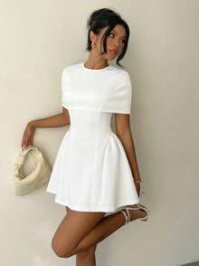 Aloruh Women's Elegant Modern Cocoon Mini Dress, Fitted White Cocktail Dress, Stylish And Elegant Party Dress, White Dress, Women's Holiday Outfit, Elegant Holiday Wear. - White - View 7