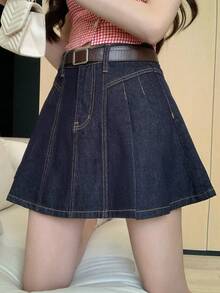 DAZY Casual Loose Design Washed Denim A-Line Skirt For Women, Spring/Summer - Blue - View 4