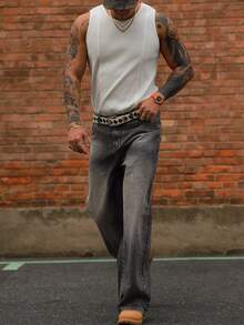 DAZY Quần jean dài denim màu xám đậm bạc màu dành cho nam, thích hợp cho mùa xuân và mùa thu. - Xám - Xem 7