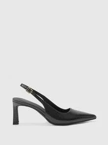 CUCCOO BIZCHIC Women's Black Textured Metal Buckle Heel Stiletto Shoes, Workplace Commuting Temperament, Light And Versatile Work Shoes - Black - View 2
