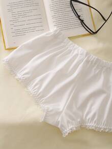 SHEIN White Lace Patchwork Ruffle Decor Low Waist Comfortable Casual Chic Women Boyshort Panties - White - View 7