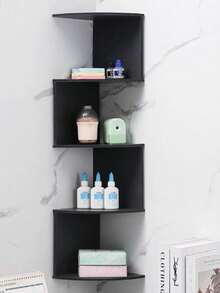 Estantería de pared triangular de montaje en esquina negra, organizador de almacenamiento de múltiples capas para ahorrar espacio en la cocina, el baño y la sala de estar, estantería flotante decorativa - Negro - Ver 5