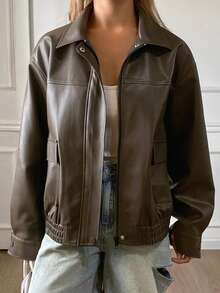 DAZY Women's Loose Fit Old Money Design Casual Windbreaker Jacket, Versatile Regular Coat For Spring, Summer, Autumn, Winter - Black - View 1