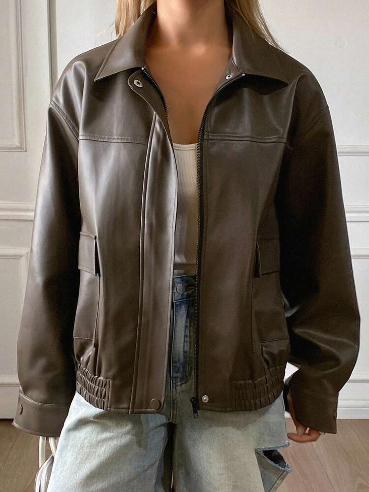 Women's Loose Fit Old Money Design Casual Windbreaker Jacket, Versatile Regular Coat For Spring, Summer, Autumn, Winter