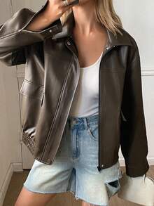 DAZY Women's Loose Fit Old Money Design Casual Windbreaker Jacket, Versatile Regular Coat For Spring, Summer, Autumn, Winter - Black - View 4