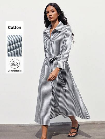 Maija Women's Striped Long Sleeve Single-Breasted Casual Shirt Midi Dress, Summer Dresses For Women, Long Summer Dress For Women, Summer Outfits, Spring Break Outfits, Spring Clothing, Loose Women's Dress, Beach Dress, Elegant Dresses , Summer Holida Y Outfits, Vacation Outfits For Womencasual Dresses, Casual Long Dresses, Striped Dress, Shirt Dress, Summer Holiday Outfits Shirt Dress For Women  St Patrick's Day Women Easter Summer Outfits Easter Dress Women Party Top Beach Dress Summer Holiday Outfits Each Vacation Outfits For Women  Summer Outfit For Women Going Out Outfits Graduation Graduation Outfit  Casual Dresses  Casual Blouses For Women