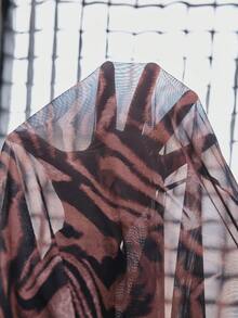 HautHeat 女士性感无袖斑马纹侧开衩睡裙 - 咖啡棕 - 查看 7