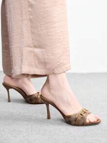 CUCCOO BIZCHIC Giày nữ mùa xuân hè mới, sandal cao gót hở mũi màu nâu có khóa kim loại, dép lê thời trang và thoải mái, đa năng, phù hợp cho công sở. - Cà phê - Xem 3