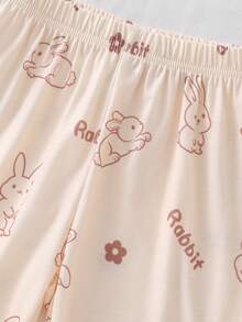 2pcs/Set Young Girl' Cute Rabbit Print Long Sleeve Top And Pants Comfortable Pajama Set, Apricot - Apricot - View 6