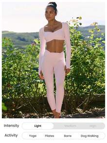 GLOWMODE 情人节系列 24 英寸 FeatherFit™ Easy Love 丝滑柔软吸汗弹力褶皱紧身裤，适合低强度瑜伽、健身房、日常运动穿着 - 粉色 - 查看 5