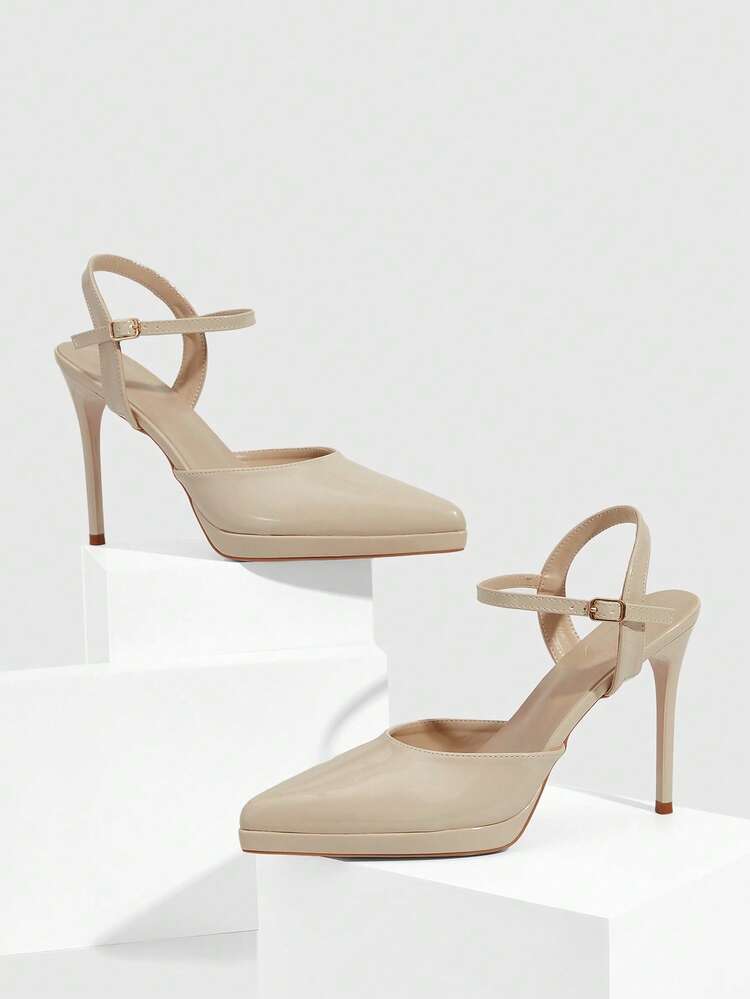 CUCCOO SZL Women Shoes Pointed Thin High Heel Heightening Water Table Apricot Ankle Strap Simple Slingback Women's Slingback Shoes Wedding Party Banquet Simple Fashion Sexy Women's High Heel Shoes Women's Shoes Valentine's Day