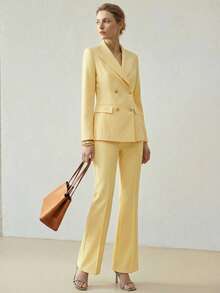 MOTF PREMIUM 女士优雅职业双排扣西装外套，春夏款 - 玫紅色 - 查看 4