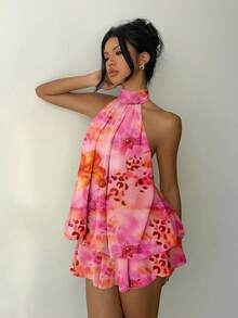 Đầm ngắn hở lưng buộc dây màu hồng in họa tiết hoa lan thanh lịch của Aloruh dành cho nữ, thích hợp cho hẹn hò, đi chơi tối, mùa hè, tuần trăng mật, dự tiệc cưới, nghỉ mát, dự tiệc sinh nhật, và cả ngày lễ tình nhân. - Nhiều màu - Xem 4