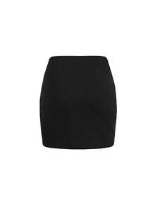 Ellevyn Women's Metal Buckle Patchwork Skirt - Black - View 2