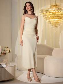 Modelyn Women's Elegant Chiffon Printed Jacket And Beige Washed Pleated Camisole Dress, Spring/Summer - Multicolor - View 7