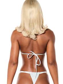 SUMWON WOMEN Abstract Graphic Print Halter Neck Triangle Bikini Set Two Piece Swimwear Summer Beachwear - White - View 3