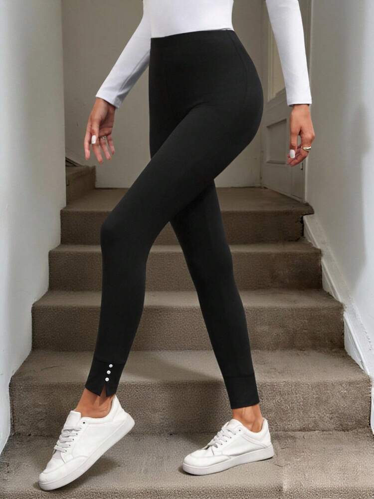 Women's Solid Color Elastic Waist Casual Leggings Fall Clothes For Women Leggings For Women Black Leggings Skinny Pants