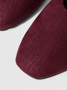 MOTF PREMIUM WOMEN'S COMMUTING CASUAL COMFORTABLE VERSATILE MARY JANE SQUARE TOE FLAT SHOES VALENTINE'S DAY - Burgundy alligator pattern - View 6