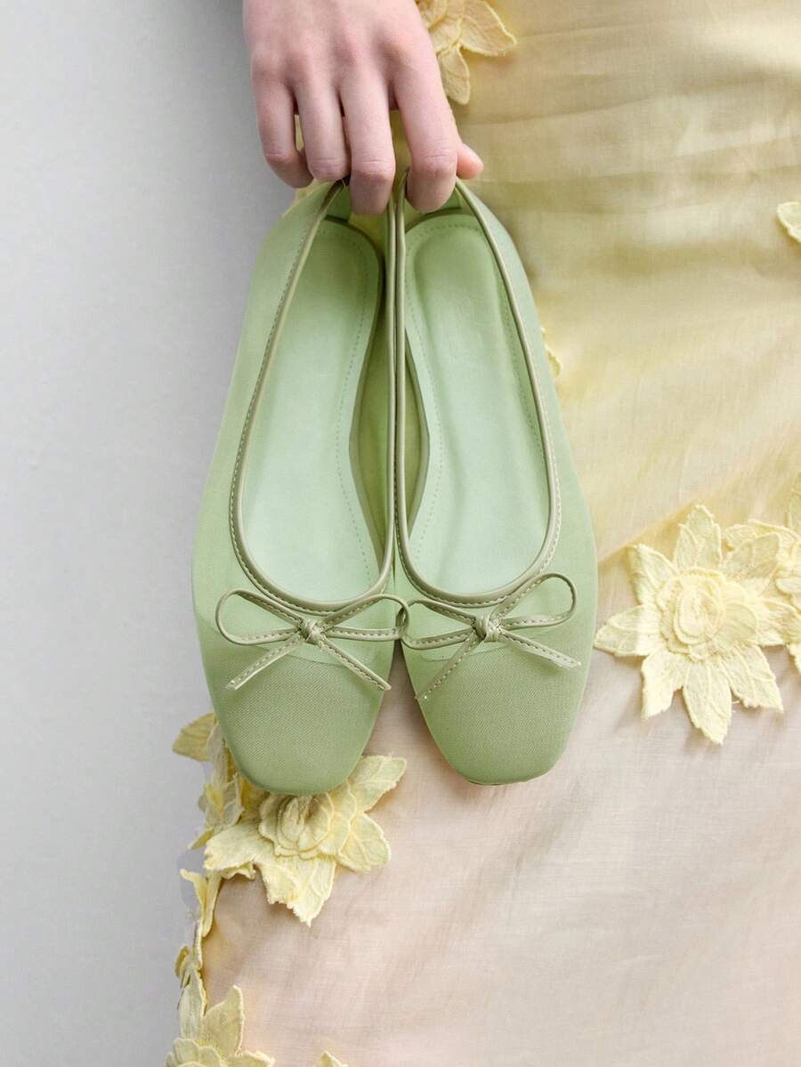 CUCCOO BIZCHIC Women's Casual Versatile Minimalist Bow Decor Flat Loafers For Christmas Spring Shoes - tender green mesh yarn - View 1