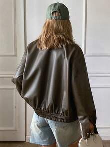 DAZY Women's Loose Fit Old Money Design Casual Windbreaker Jacket, Versatile Regular Coat For Spring, Summer, Autumn, Winter - Black - View 2