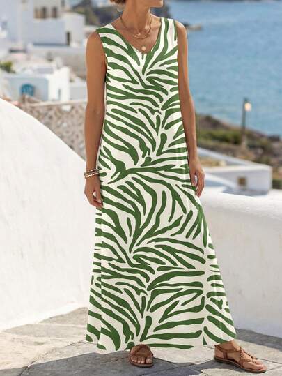 Faunlyn Vestido casual de mujer con estampado de cebra y cuello en V, adecuado para el otoño