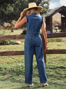 Breezaya Women's Ruffle Hem Sleeveless Casual Denim Jumpsuit - Medium Wash - View 2