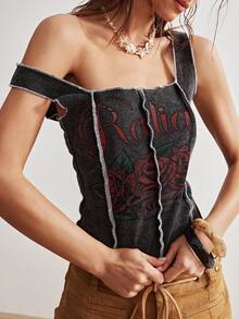 Bohemela 休闲针织印花女式背心 - 黑色 - 查看 3