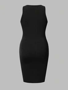 Modmama Maternity Solid Color + Striped Print Round Neck Fitted Sleeveless Dress - Red - View 8
