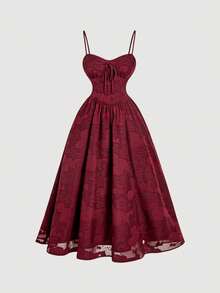 SHEIN MOD Đầm slip dáng lửng thanh lịch màu đỏ tía cổ điển, cỡ lớn, phù hợp cho các lễ hội mùa xuân/hè, hẹn hò và tụ họp. - Màu Đỏ Sâu - Xem 2