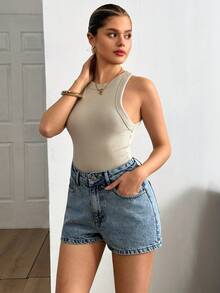 EURMUSE Women Floral Embroidered Denim Shorts Denim Short High Waist Daisy Dukes Short Jeans Short Outfits For Women - Medium Wash - View 2