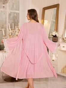 MuseNap CURVE Bộ đồ ngủ cỡ lớn thanh lịch gồm váy ngủ và áo choàng - Bụi hồng - Xem 2