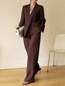 DAZY Women's V-Neck Cinched Waist Long Sleeve Cardigan And Pants 2 Pieces Casual Set - Rust Brown - View 2