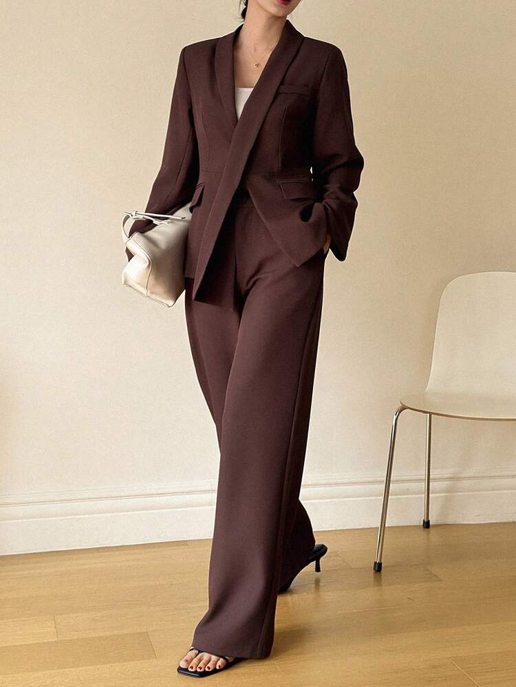 Women's V-Neck Cinched Waist Long Sleeve Cardigan And Pants 2 Pieces Casual Set