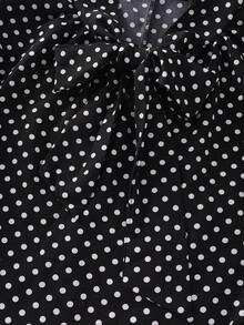 GlowEve CURVE Plus Size Casual Polka Dot Blouse With Tie Neck Short Batwing Sleeves Ruffle Details Woven Fabric Top For Women - Multicolor - View 3