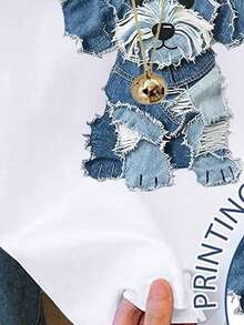 Áo thun ngắn tay in hình cún con màu xanh dương dễ thương dành cho bé gái, thích hợp cho các hoạt động ngoài trời, mùa xuân, mùa hè, mùa thu, phối đồ hàng ngày. Áo thun ngắn tay màu trắng đơn giản, đa năng, in hình denim, phù hợp cho bé gái, họa tiết hoạt hình dễ thương, ôm sát. - Nhiều màu - Xem 4