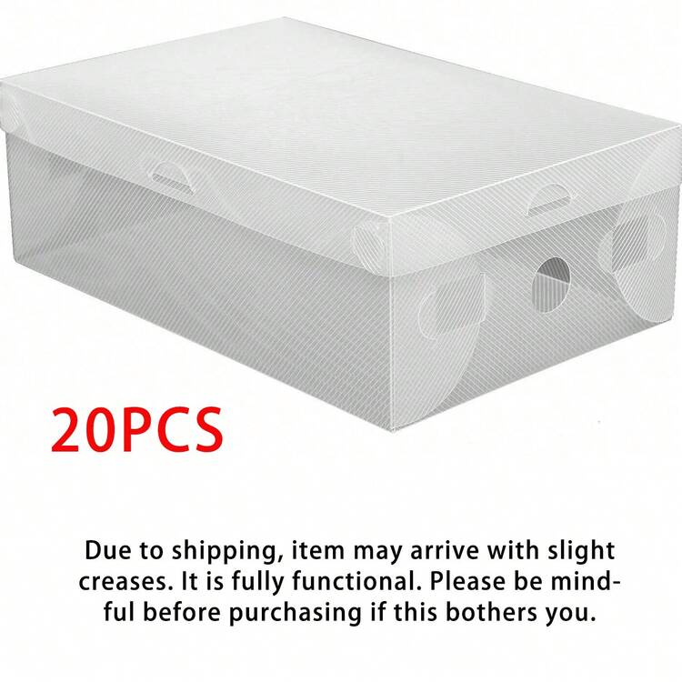 20 pièces Boîtes à chaussures en plastique transparent - Imperméable à l'humidité, étanche, avec des trous de ventilation, conception pliable et gain de place. Convient pour les chaussures, les Baskets, les talons hauts, les vêtements et autres articles. Idéal pour la maison, sous le lit, le placard, l'entrée et l'utilisation au détail. Boîtes de rangement pour chaussures. - Blanc - Voir 11