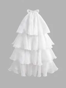 SHEIN 少女可爱白色优雅薄纱装饰夏季连衣裙 - 白色 - 查看 2