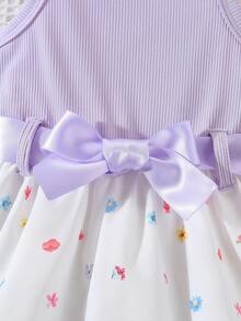 SHEIN 2-25个月女宝宝夏季新款红色罗纹爱心印花荷叶边下摆可爱休闲无袖连衣裙 - 紫色 - 查看 5