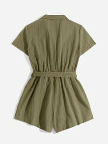 SHEIN EZwear 橄榄绿编织连体裤，女士狩猎装，女士夏季休闲连衣裙，休闲连体裤，纽扣连衣裙，女士夏季连体裤，100%纯棉服装，卡其色连衣裙，女士休闲连体裤，纽扣连衣裙，女士夏季服装，女士休闲装，女士夏季服装，女士春季服装 - 軍綠色 - 查看 2