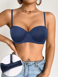 DesireSculpt 3pcs Women's Solid Color Simple Design Strapless Bra With Wire, Seamless Bra Set - Multicolor - View 5