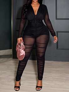 Slaydiva Hàng mới về Xuân/Hè, Quần áo nữ mùa thu, Quần áo nữ mùa đông, Trang phục lễ hội âm nhạc Halloween mới, Váy sinh nhật cho nữ, Trang phục hàng ngày, Cơ bản đa năng, Thường ngày, Kỳ nghỉ, Du lịch biển, Bãi biển, Tắm nắng, Xu hướng thịnh hành, Áo len dài tay màu đen trơn xếp ly dành cho nữ, Quần dài ôm gợi cảm, Áo liền quần cỡ lớn. - màu đen - Xem 8