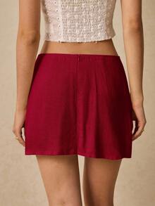 Poéselle 女士纯色休闲日常短裙 - 玫瑰紅 - 查看 4