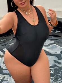 Swim SXY Plus Size Women One-Piece Black Criss-Cross Back Lace Sexy Minimalist Vacation One Piece Swimsuit - Black - View 4